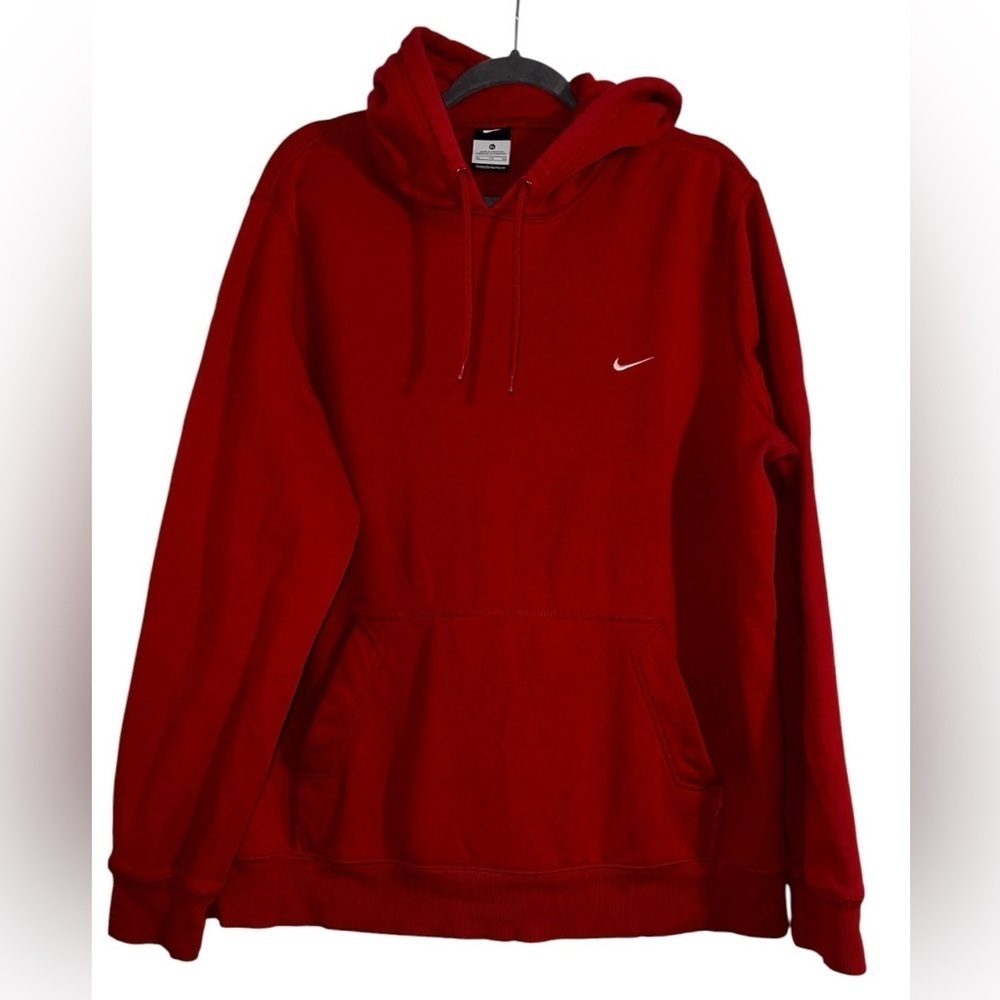 2000s Nike Embroidered Swoosh Basic Pullover Hoodie XL Red